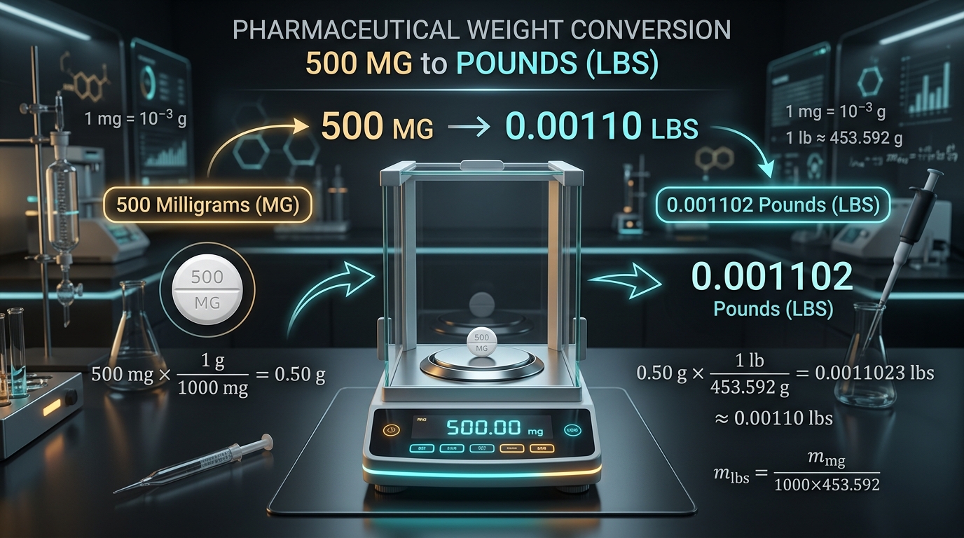 500 MG to Pounds Exact Weight Conversion Scale Diagram
